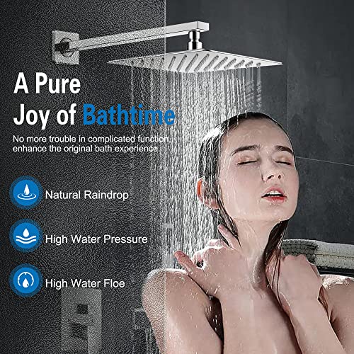 Shower System With Tub Spout, Shower Faucet Set, 10 Inch Bathroom Polished Chrome Square Rain Shower Head With Handheld Spray Wall Mounted Rainfall Shower Fixtures (Contain Tub Spout) #TOP5