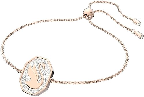Swarovski Pulsera Signum, Cisne, blanco, Baño en tono oro rosa