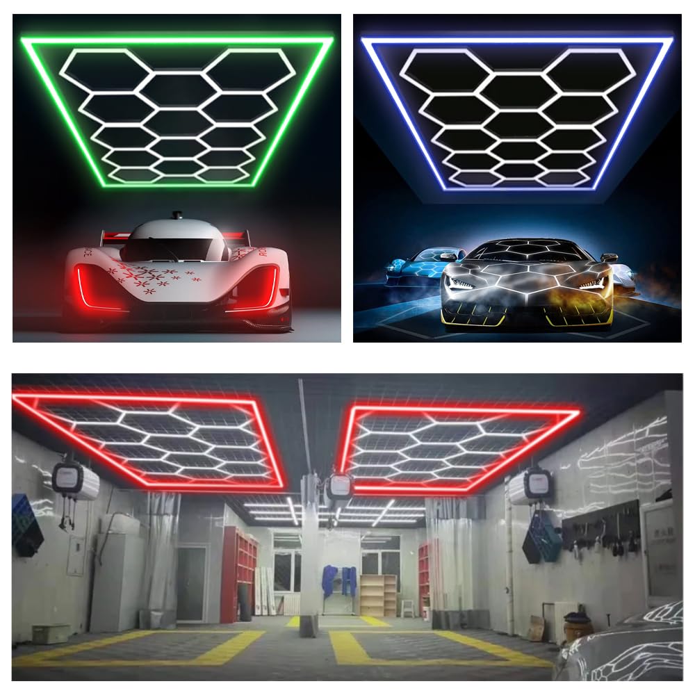 VASTFIRE Hexagon - Set di 14 luci a nido d'ape a LED per garage, cantina, magazzino, ecc. (blu)
