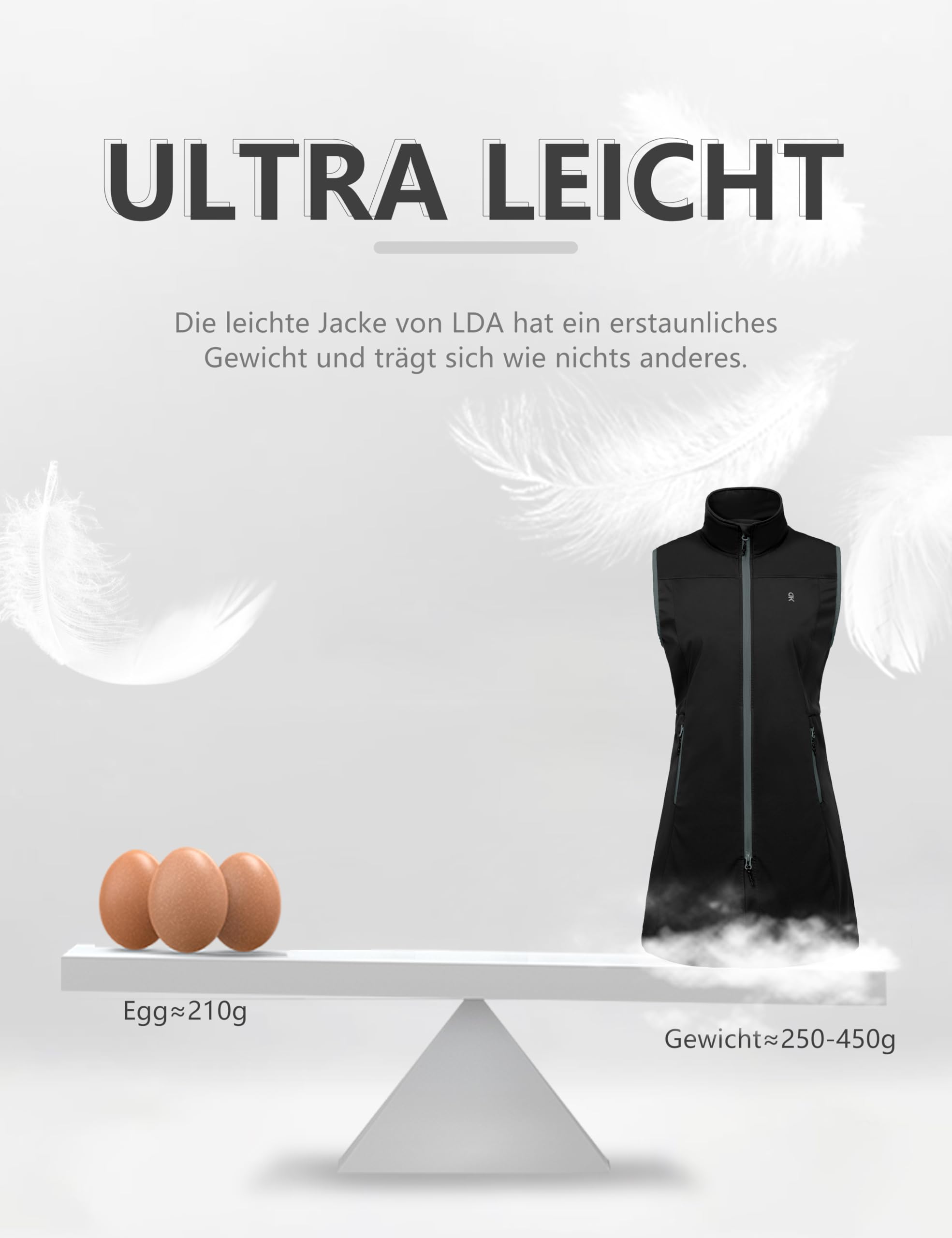 Little Donkey Andy Leichte Softshell-Weste für Damen in langer Ausführung Outdoor-Weste für Damen Lang Winddichte ärmellose Jacke zum Wandern Schwarz XS