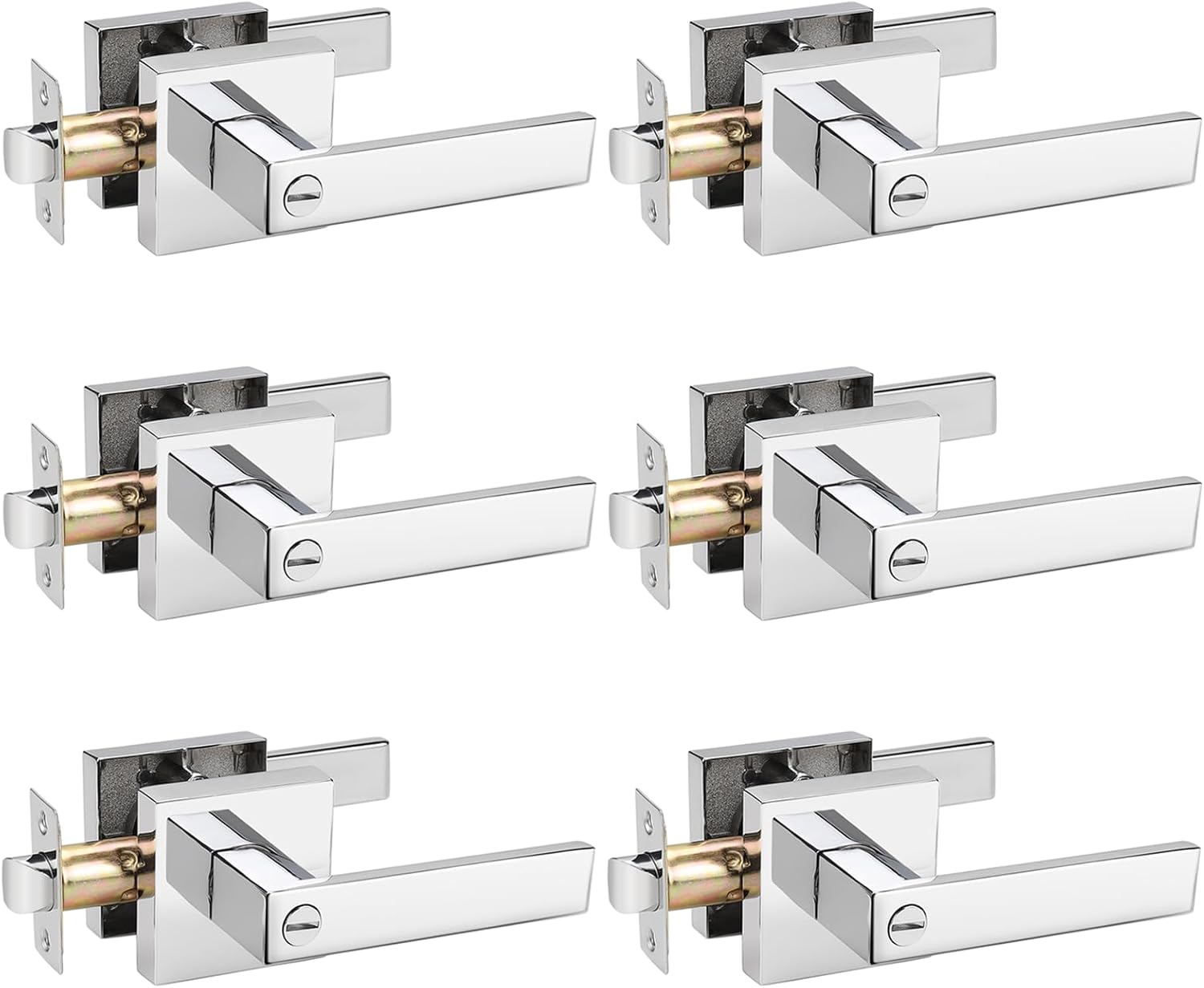 DECORITEN Chrome Bedroom & Bathroom Door Handles with Keyless Lever ...