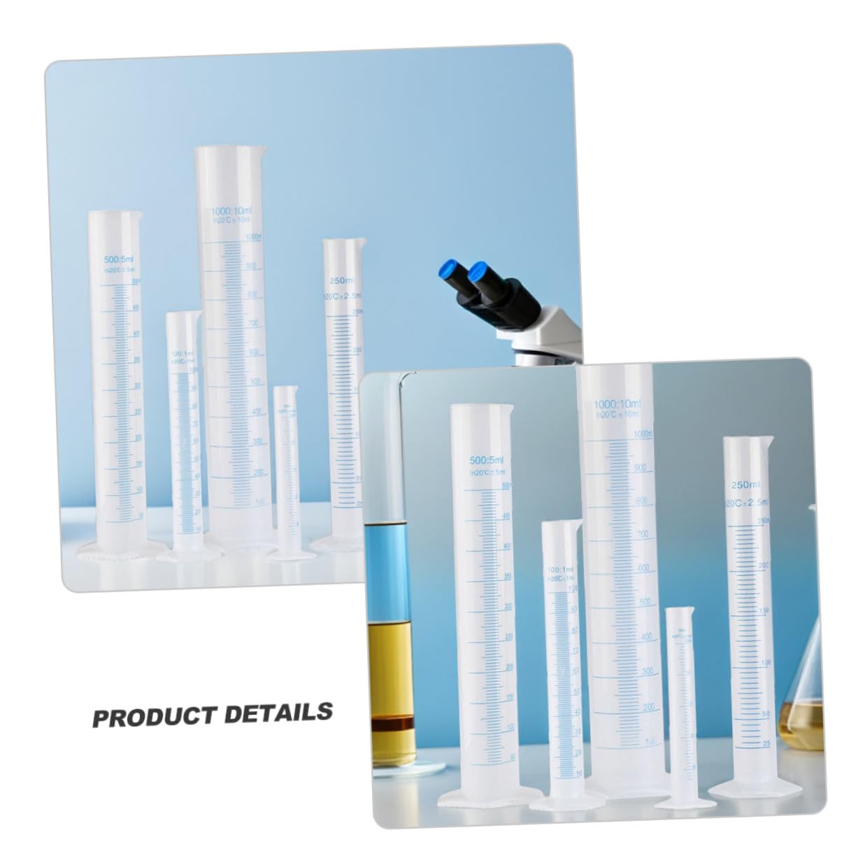 Cilindri Graduati Scala in Plastica, 5 Pezzi da 50 a 1000 Ml, Base Stabile Esagonale, Misurino per Analisi Chimiche e Uso Laboratoriale