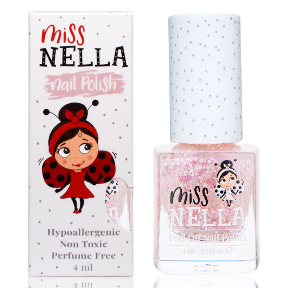 Miss Nella Happily Ever After Safe Special pink Nail Polish with white glitters for Kids, Non-Toxic & Odour Free Formula for Children and Toddlers, Water Based for Easy Peel Off