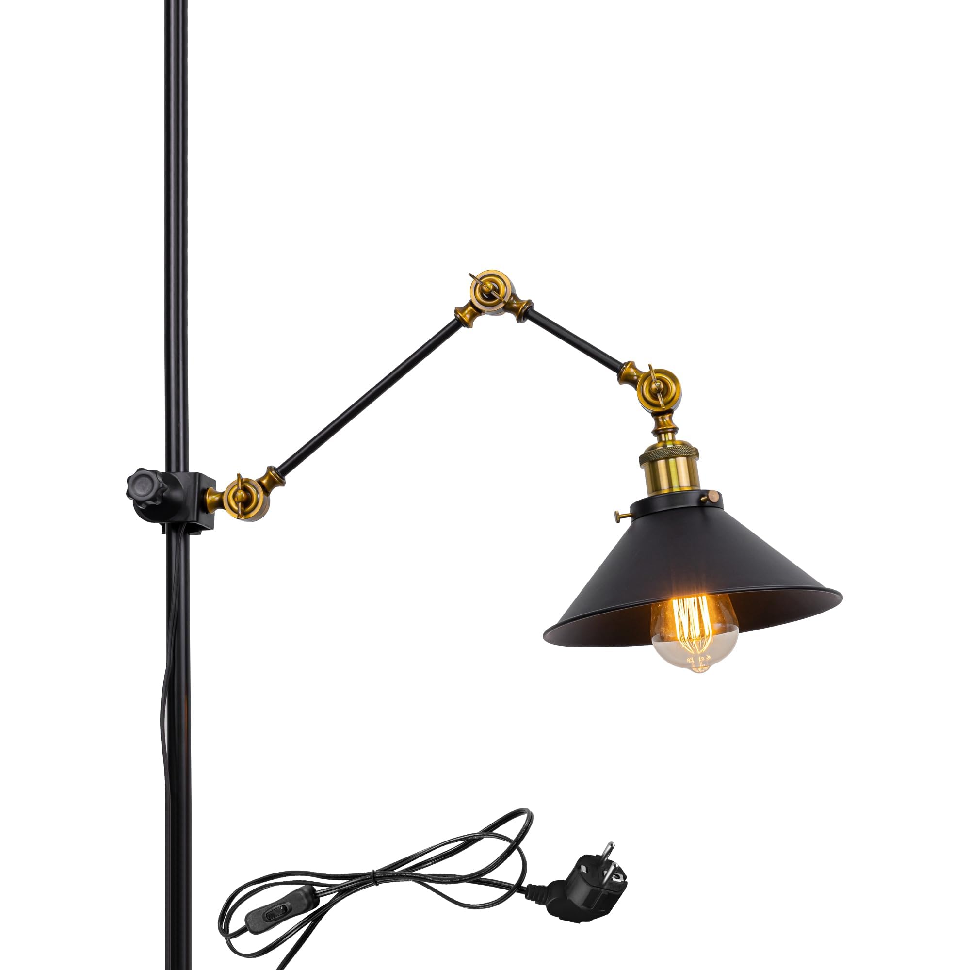 Schreibtischlampe mit Kabelschalter, Schwenkbar, Klemmlampe mit Schwenkarm und E27 Fassung für Bett und Schreibtisch, Klemmleuchte aus Metall in Schwarz,BD2788-ZX-DZ22CM