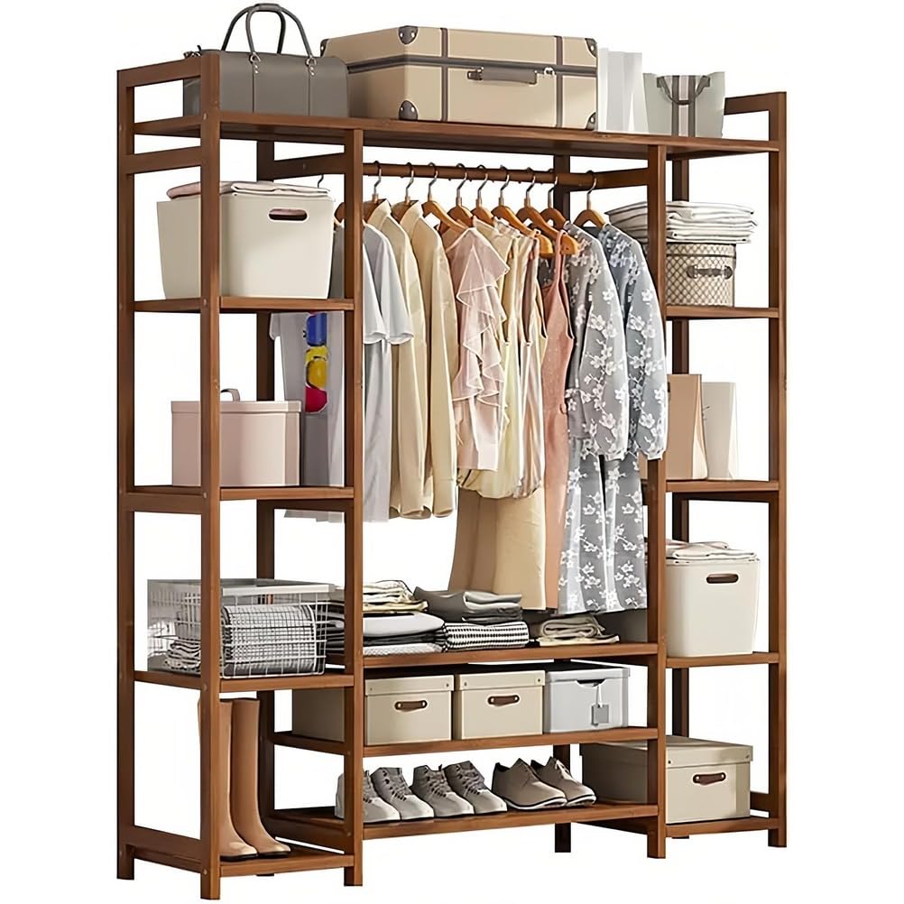 Portant à vêtements en bambou pour organiser le couloir et la chambre