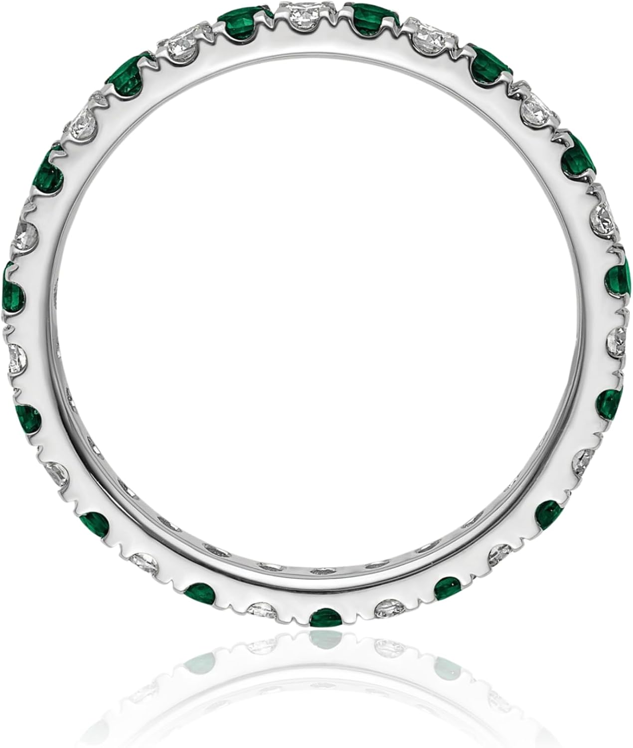 IceCarats 14K Solid White Gold 0.70 carat Lab Green Emerald Diamond Stackable Eternity Anniversary Ring 2.23mm Slim Band Round Cut, Prong Set