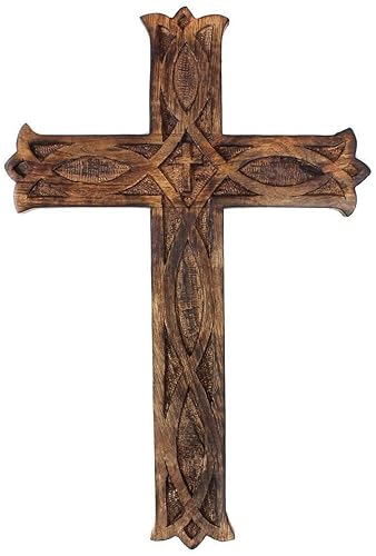 KSJONE Antique Design Rustic and Vintage Look Wooden Wall Hanging Cross Decorative Religious Altar Spiritual Art Sculpture Home Living Room Decor Accessory for Christmas and Other Occasions