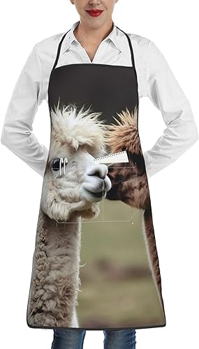 Miniatura 1 de Delantales de cocina para mujeres y hombres, delantal ajustable con bolsillos, divertido delantal de chef de alpaca impermeable, Blanco