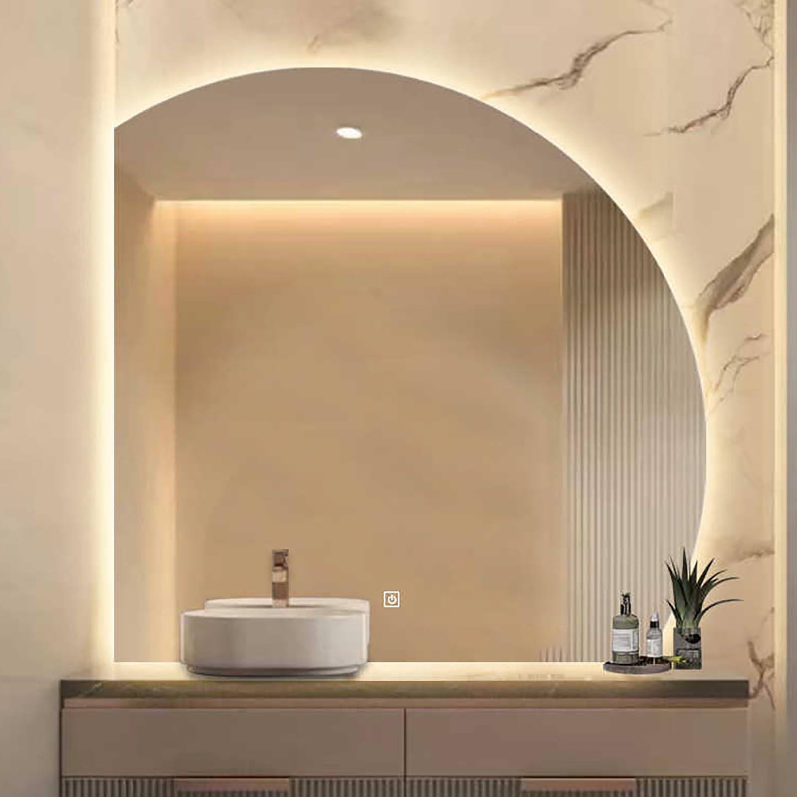 Miroir LED 80 cm semi-circulaire anti-buée à 3 couleurs pour votre salle de bain