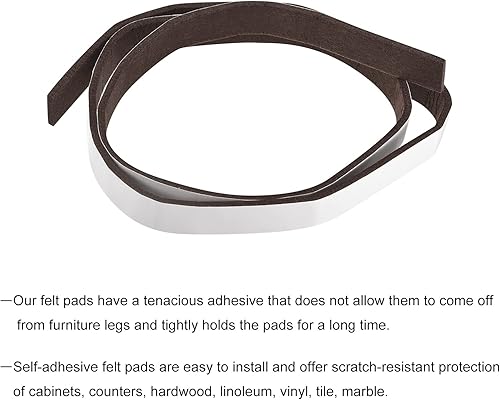 Miniatura 3 de uxcell Rollos de tiras de fieltro para muebles, protectores de suelo autoadhesivos de 59 x 1 pulgada para patas de muebles, suelo de madera dura,