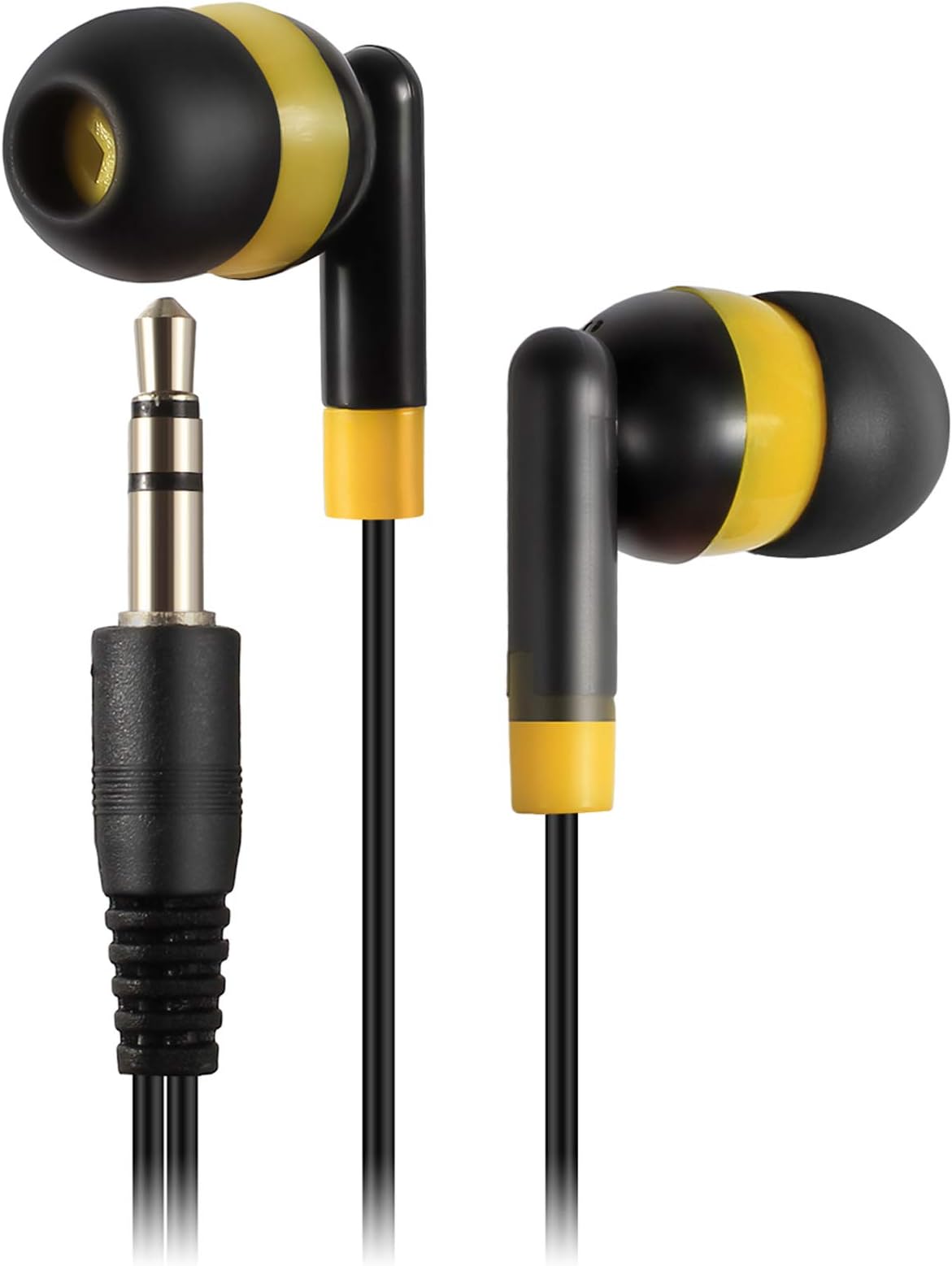 Kids Earbuds Bulk Earbuds - 100 Pack Childrens Ear Buds Earphones School Classroom Student Headphones for Teen Girls Boys - Black/Yellow