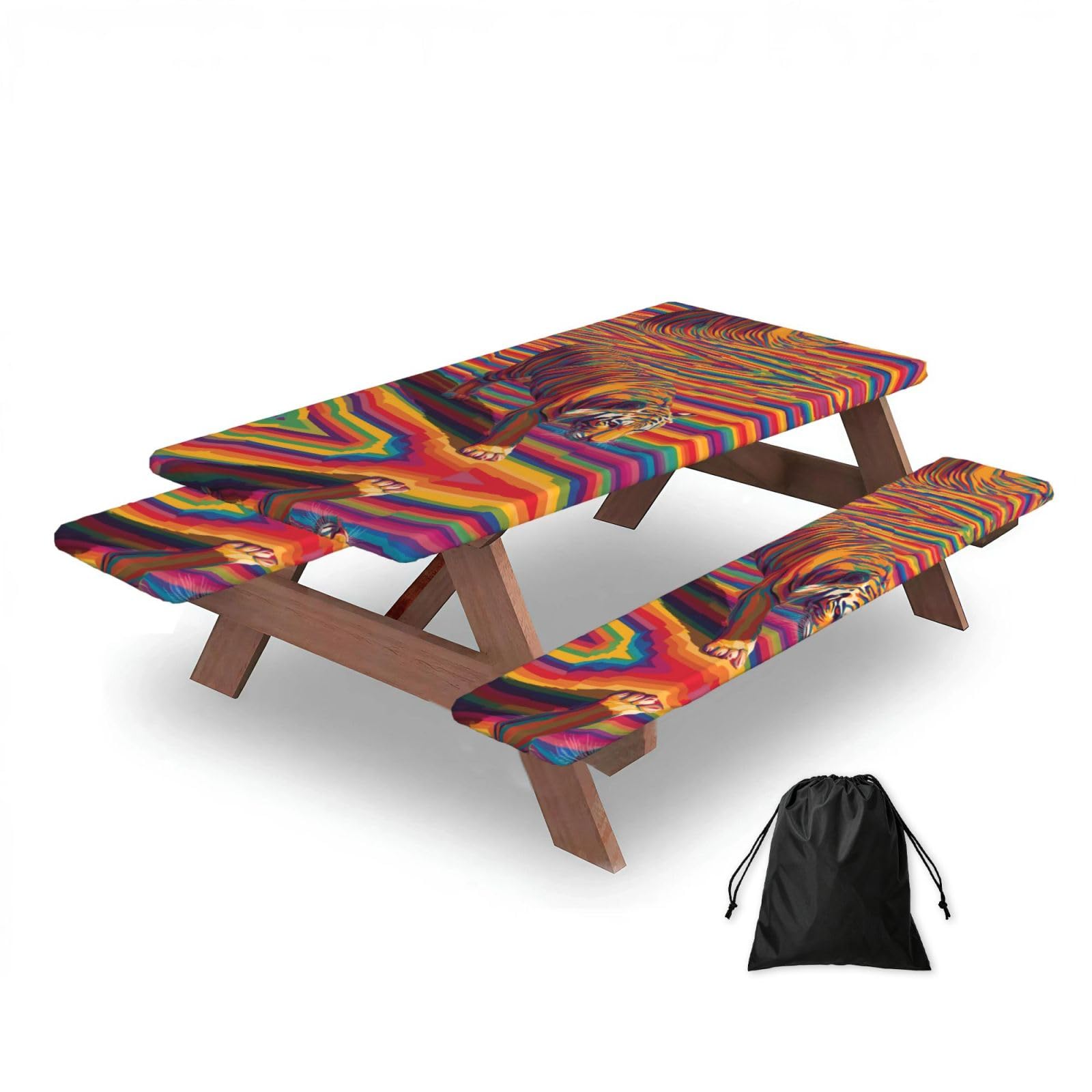 Zqytgfdc Black Colorful Bored Tiger Rectangular Water-Repellent Picnic Tablecloths, Outdoor Camping, Picnic, Bbq