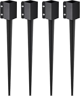 VEVOR Ground Spike for Fence Post, 4-Pack, 36x4x4 OD (3.5x3.5 ID), Durable Metal, Black Powder Finish, Ideal for Mailbox, Deck, and Garden Railings