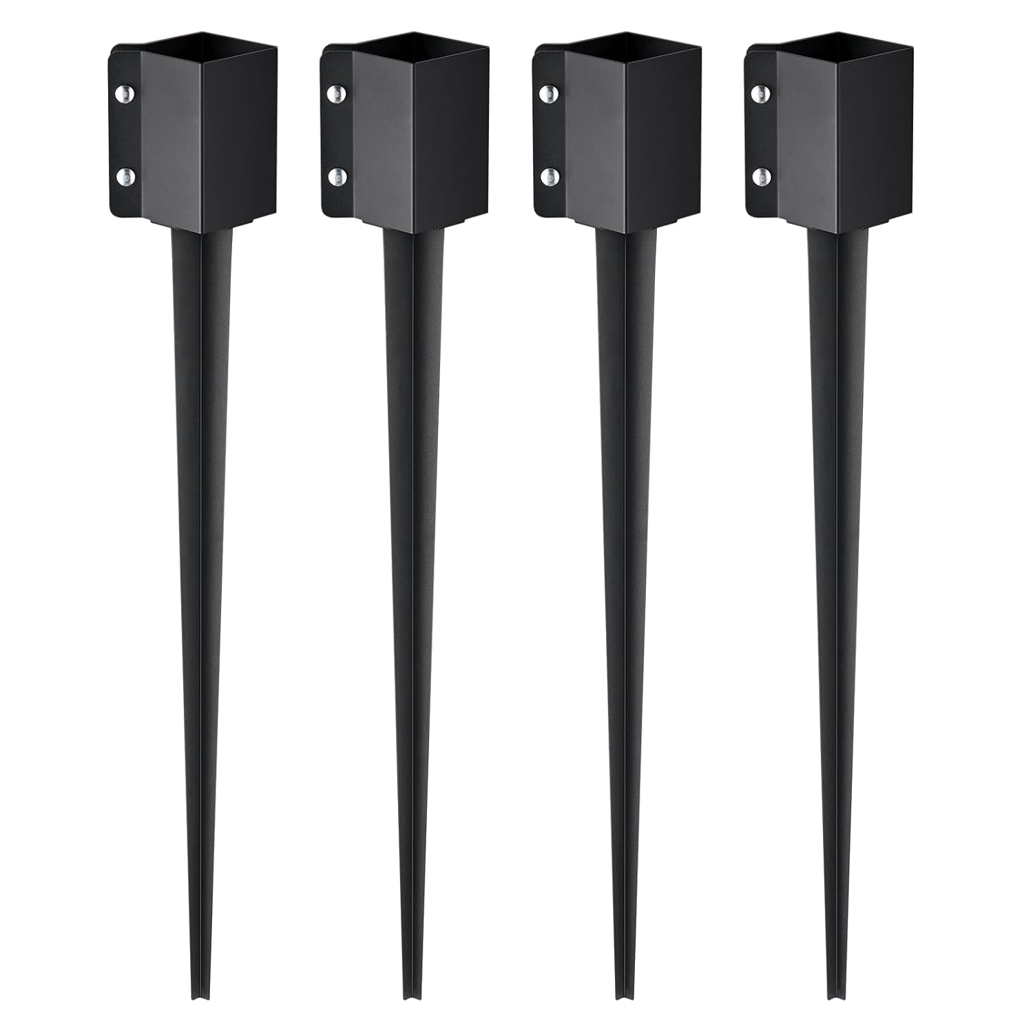 VEVOR Fence Post Anchor, 4-Pack Ground Spike, 36x4x4 OD (3.5x3.5 ID), Durable Metal, Black Powder Finish, Ideal for Mailbox, Deck, and Garden Railings