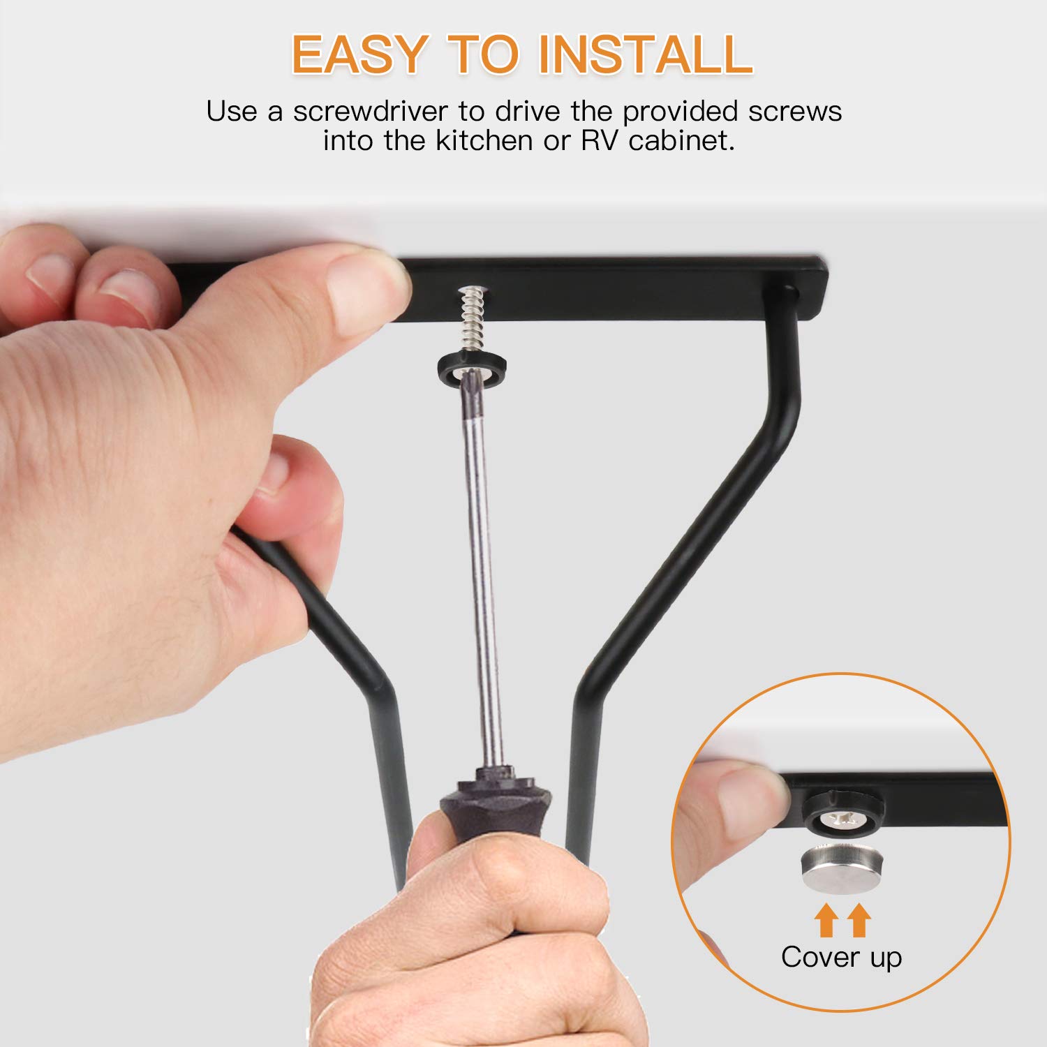 Yimerlen 14 Inch Long Single Rail Wine Glass Rack Under Cabinet Cupboard, Metal Stemware Holder Wine Glass Holder Wine Glass Hanger for RV Mini Bar Kitchen Storage (Black- 4 Pack)