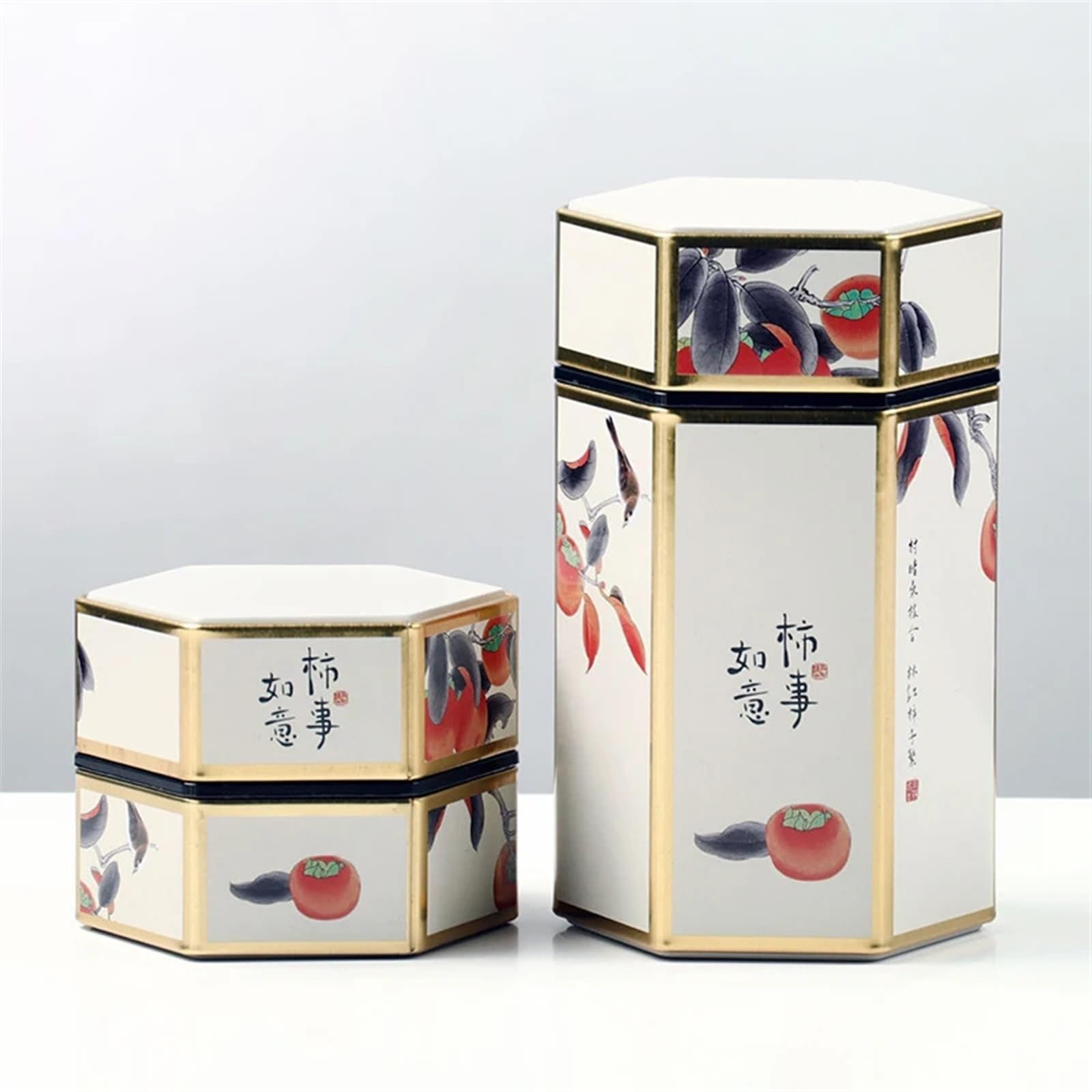 Caja de Te Tetera Hexagonal creativa, lata de, tanque almacenamiento té hojalata, caja portátil sellada, vacía, accesorios juego(StyleC,L)