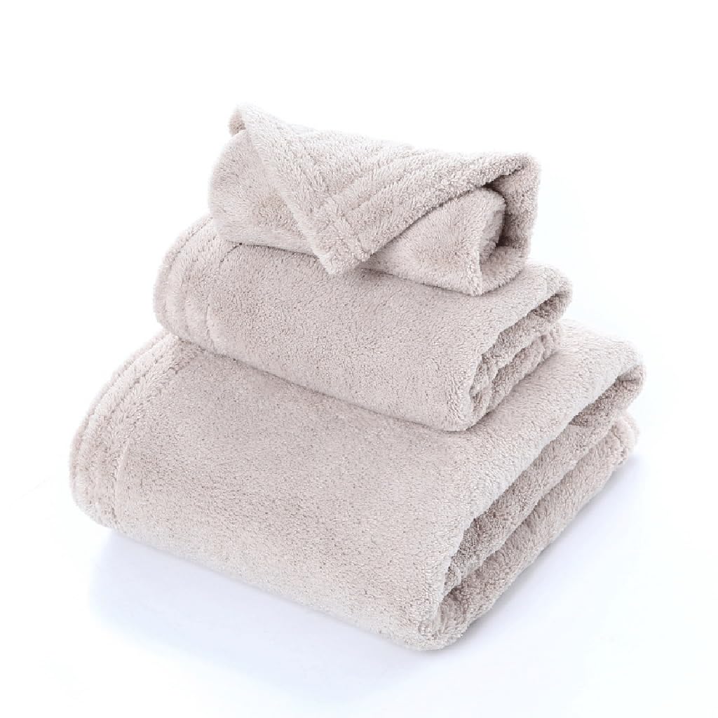 Serviette de bain 3 pièces comprenant un drap doux en velours corail et serviette carrée invités