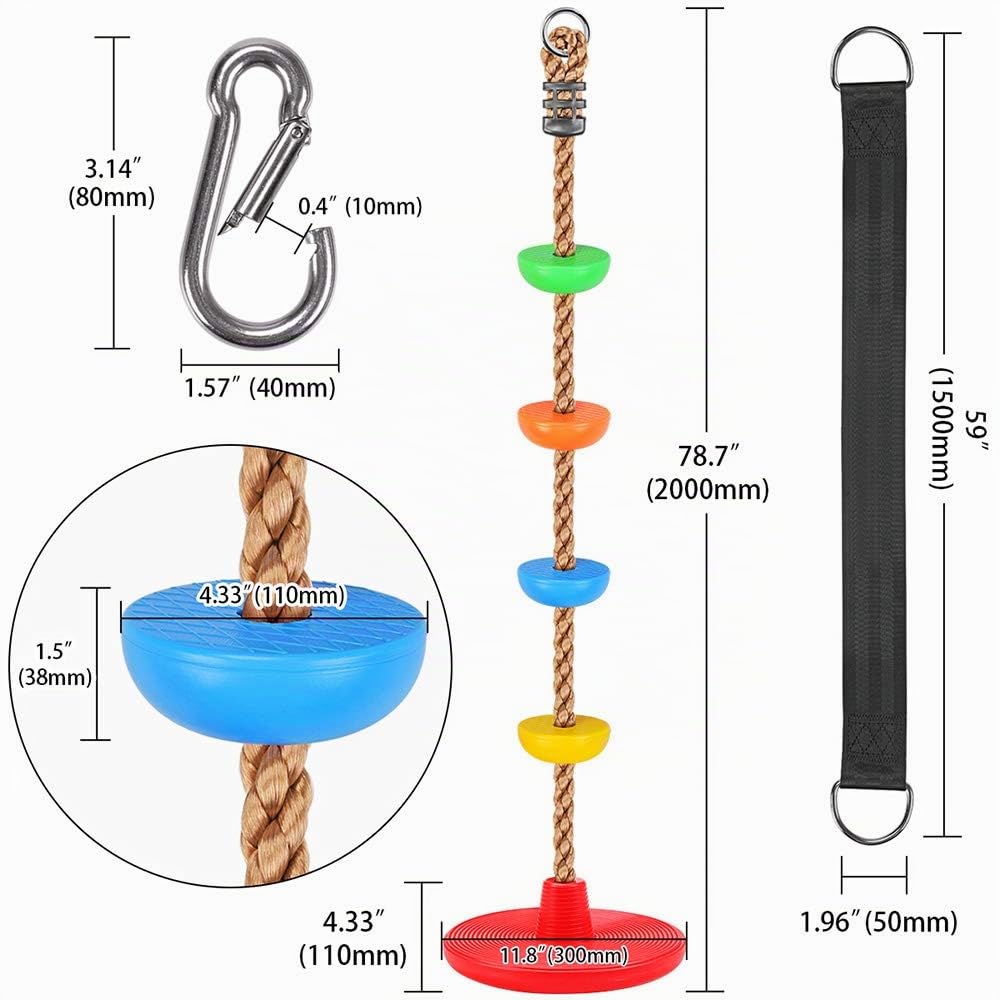 Bambini Altalena da Albero con Corde da Arrampicata, Piattaforme e Seggiolino a Disco, Accessori per Parco Giochi all'aperto con Cinghia di 1,5M e Ganci a Moschettone
