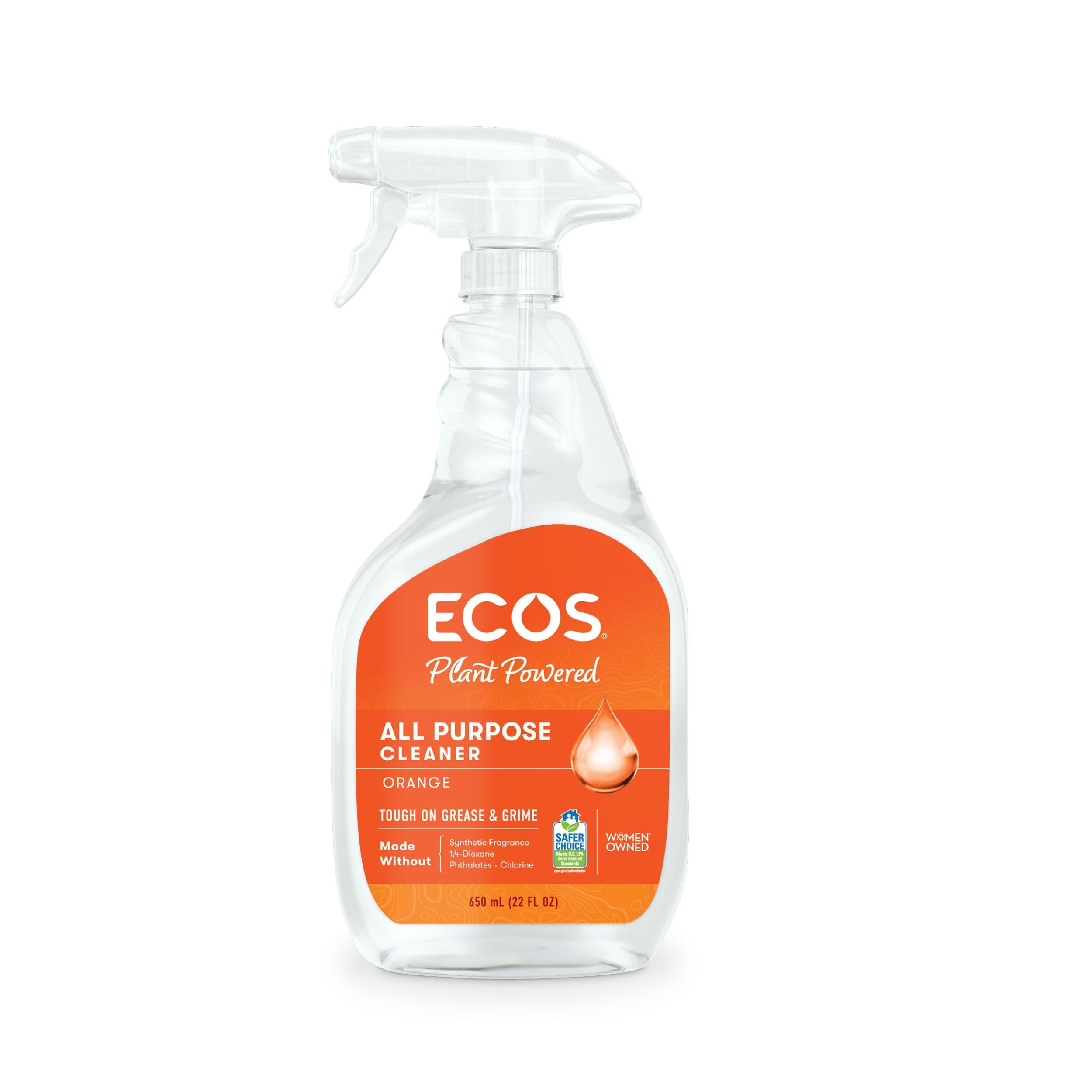 ECOS All Purpose Cleaner – Plant-Powered Multi Purpose Bathroom & Kitchen Spray, Surface Cleaner for Grease, Grime & Dirt, Vegan, No Nasties Multi-Surface Formula, Orange 650ml