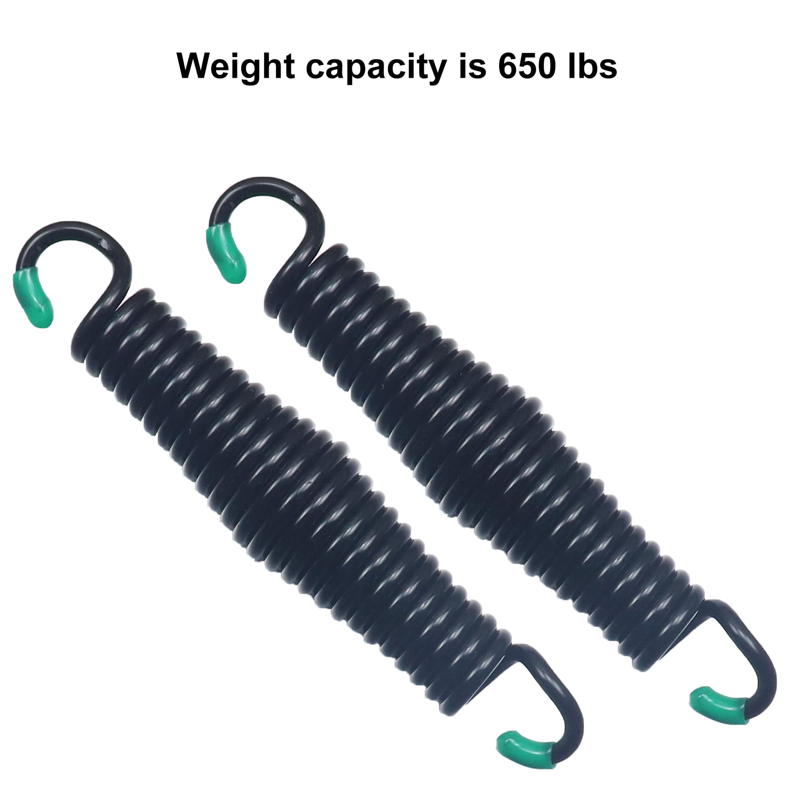 Porch Swing Springs - Silla de hamaca con resorte para soportar hasta 1200 libras, resortes cromados resistentes para colgar sillas, montaje en techo, porche, saco de boxeo – 2 piezas negro