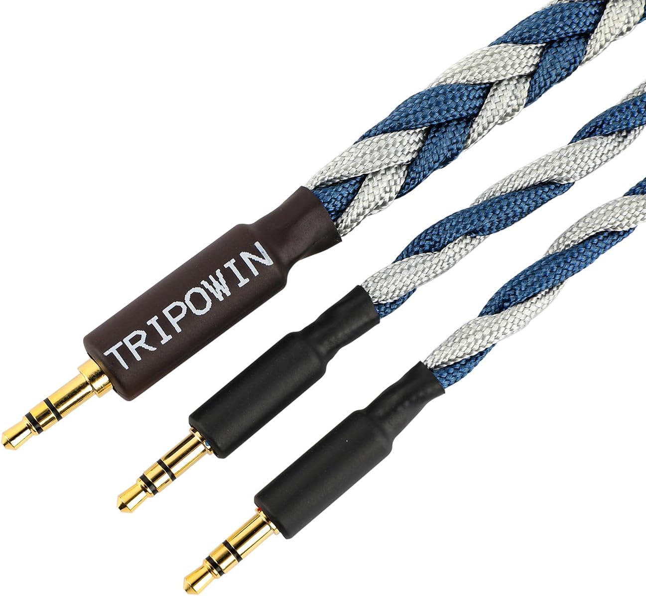 Linsoul Tripowin GranVia Upgraded OFC Headphone Replacement Cable, Dual 3.5mm Connector to 3.5mm Stereo Headphone Cable for HE4XX/HE-400i/HE400se/Goldplanar/Focal ELEGIA(Blue, 1.5m) image 4