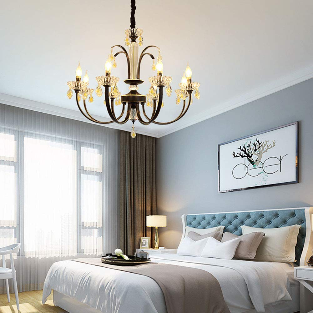 Während Lighting,E14 Amerikaner Prägnant Eisenkunst Kronleuchter Beleuchtung,Wohnzimmer Esszimmer Schlafzimmer Kleidung Store Licht,Kreativ Kerze Kristall Kronleuchter Lichter-Schwarzes gold 10 kopf