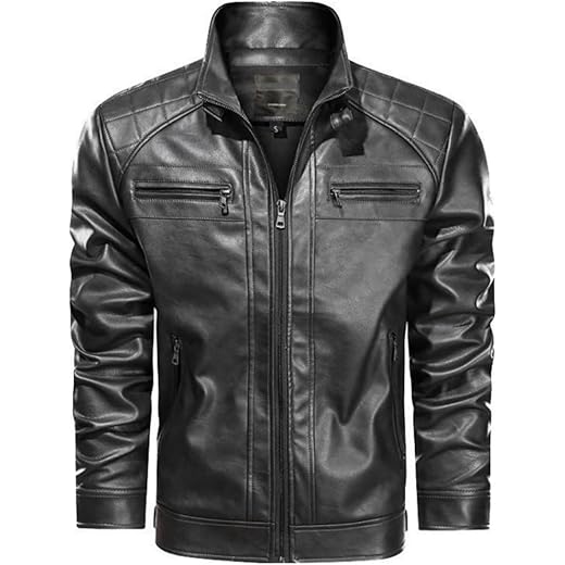 Jaqueta de Couro Masculina Slim, Forrada com Peluciado (BR, Alfa, M, Regular, Regular)