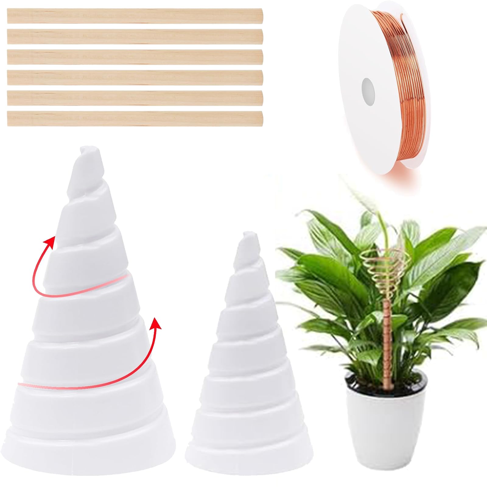 TREABEAR Multifonction Jig per Spirale Ighina Elettrocoltura, 2.5m Filo di Rame da Elettrocoltura, 2 Avvolgitori per Bobine Fibonacci, 6 Stecche per Piante La Coltivazione di Piante da Giardino