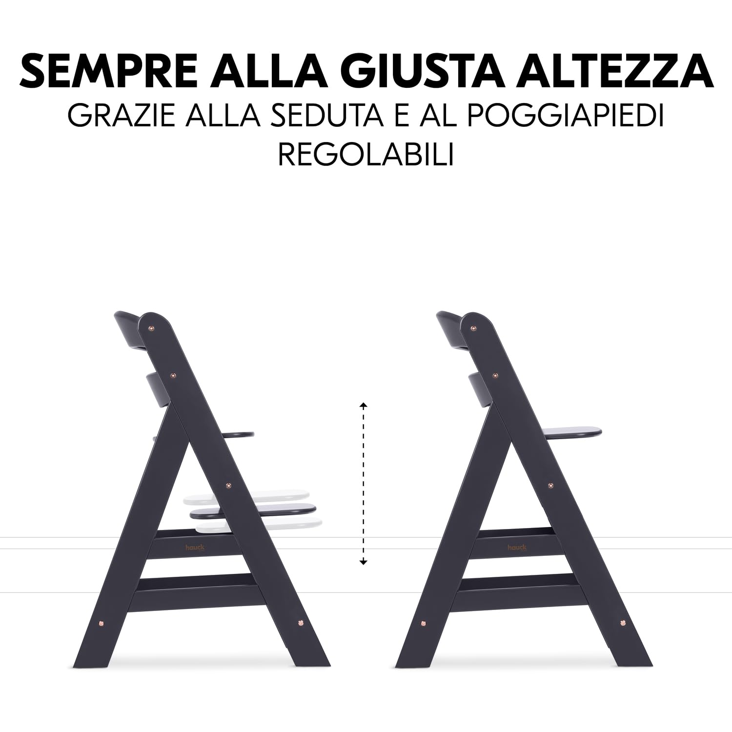 hauck Seggiolone Pappa in Legno Alpha Newborn Set Plus - Seggiolone Evolutivo Da 0 Mesi con Supporto Neonati Reclinabile - Sedia Evolutiva (Faggio Certificato FSC®), Regolabile - Grigio Scuro