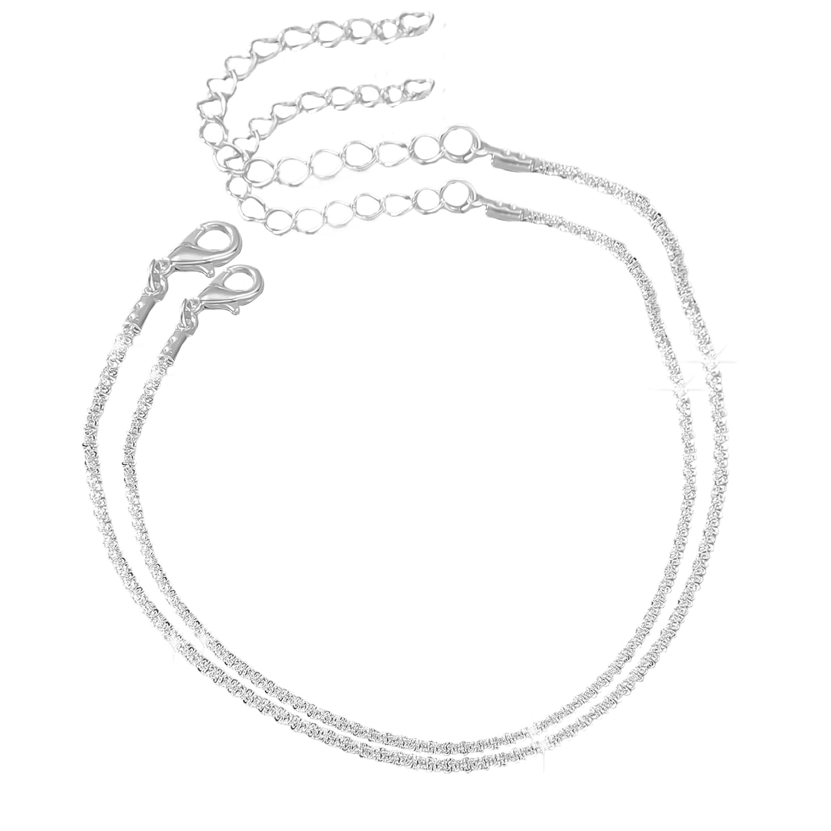 Silver Multilayer Anklets for Women, Adjustable Beach Bracelet, Extra Large Anklets for Plus Size