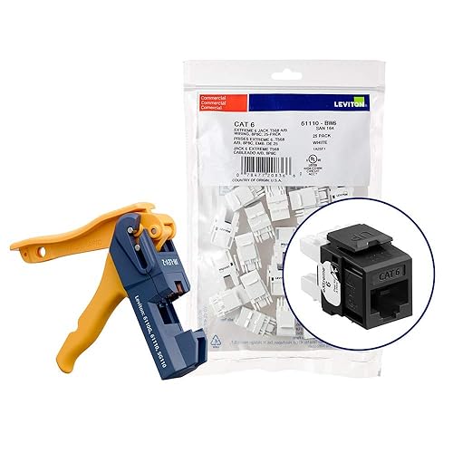 Miniatura 50 de Leviton Extreme 6+ QuickPort Connector, Cat 6, 61110-JW6, blanco, paquete de 150, equipado con herramienta Jack Rapid