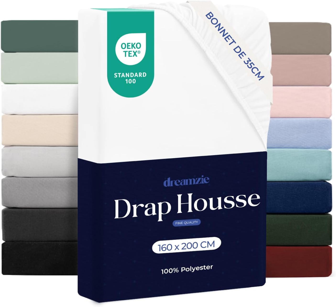 Dreamzie - Drap Housse 160x200 Bonnet 35 cm | Microfibre Ultra Douce - Matelas Épais - Oeko-Tex | Confort, Respirabilité, Entretien Facile - Blanc