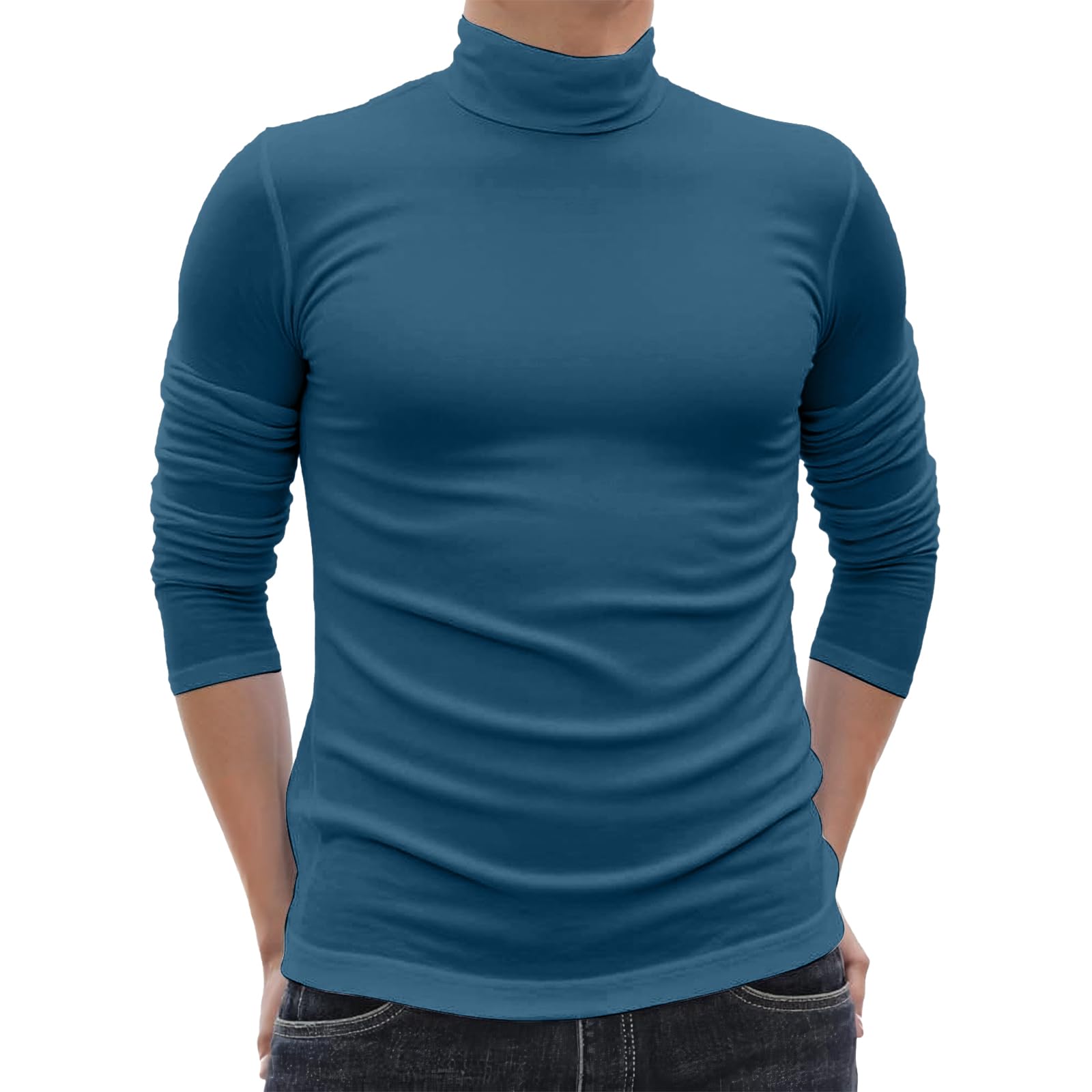 Turtleneck Men Casual Long Sleeve Turtle Neck Compression Shirt