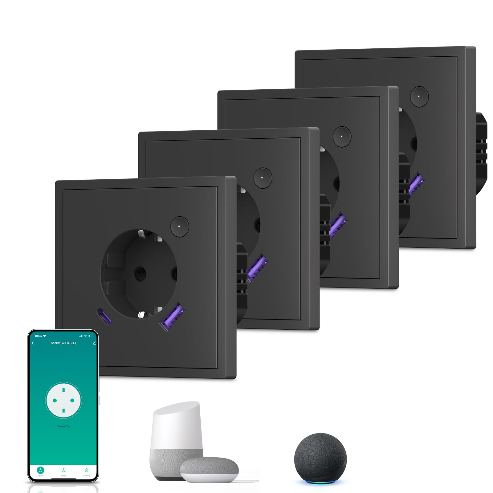 BSEED Enchufe Inteligente con 20W USB y Tipo C,Mate Enchufe Pared Wifi con Medidor Consumo,Control Remoto por APP & Voz,Requiere Cable Neutro,1 Enchufe,Blanco 86mm — view 120