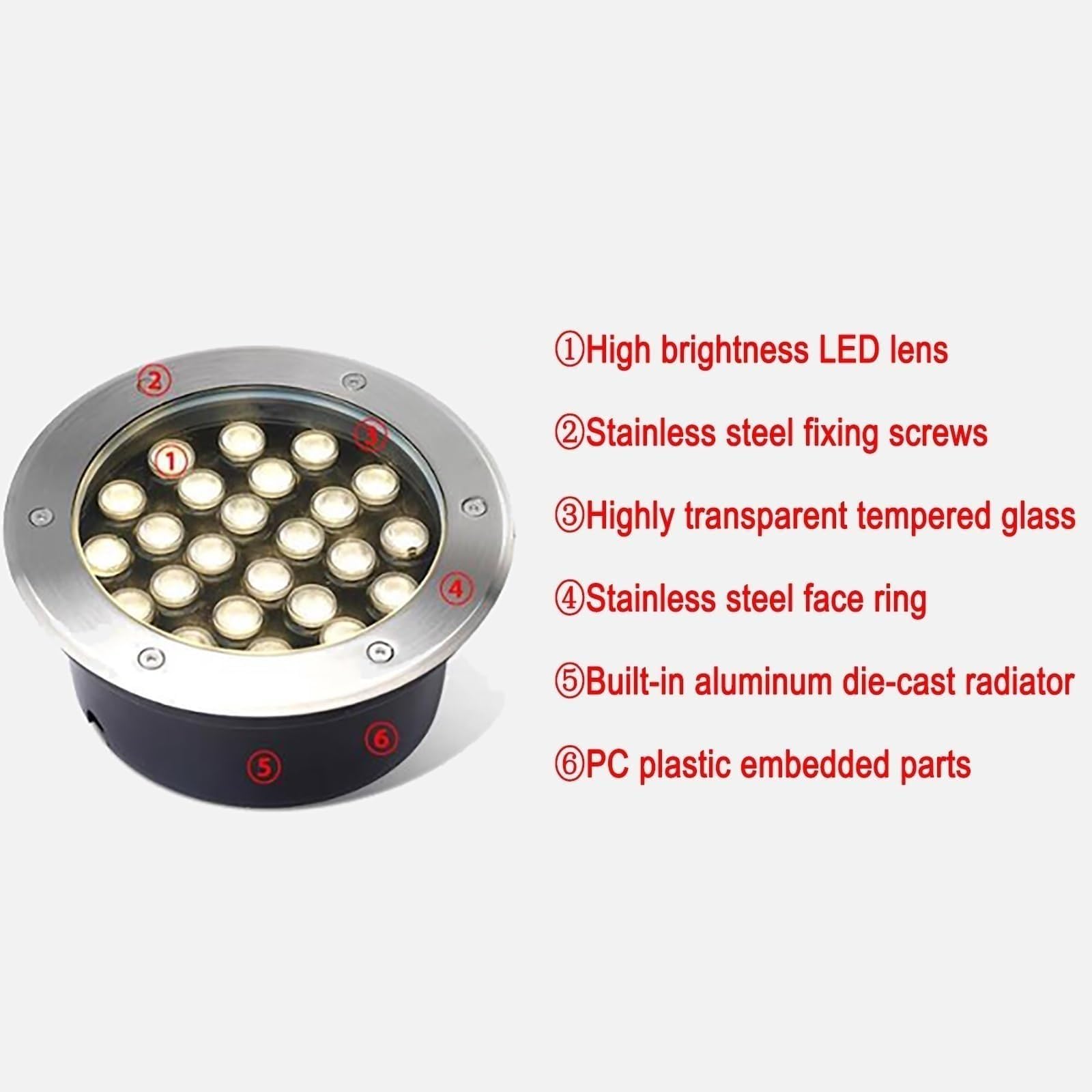 Podtynkowe oświetlenie LED - zintegrowane podziemne źródło światła, reflektor LED 220 V, wodoszczelność IP67, idealne do schodów, podjazdów, budynków i krajobrazu (białe, 12 W)