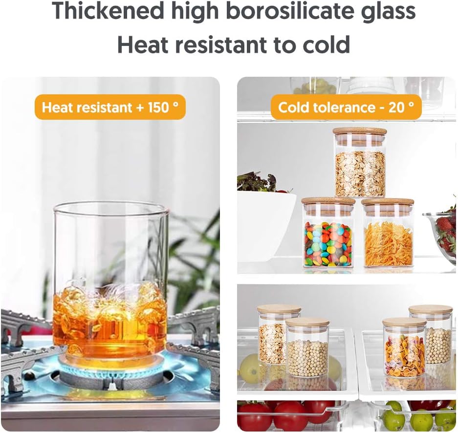 Yibaodan Glass Jars 9OZ, 12 Set with Bamboo Airtight Lids and Labels, Food Cereal Storage Large Spice Containers for Home Kitchen Tea Coffee Flour Herbs Grains