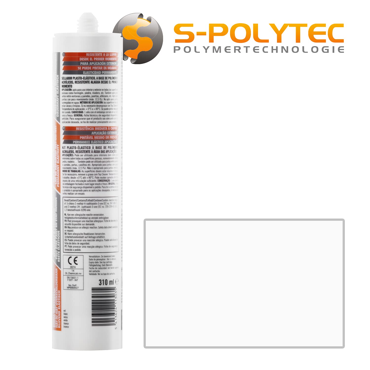 Profi- Acryldichtstoff in Handwerkerqualität, geruchsarmes, alterungsbeständiges, überstreichbares Maleracryl für Innen- und Außenbereich, 310 ml, weiß