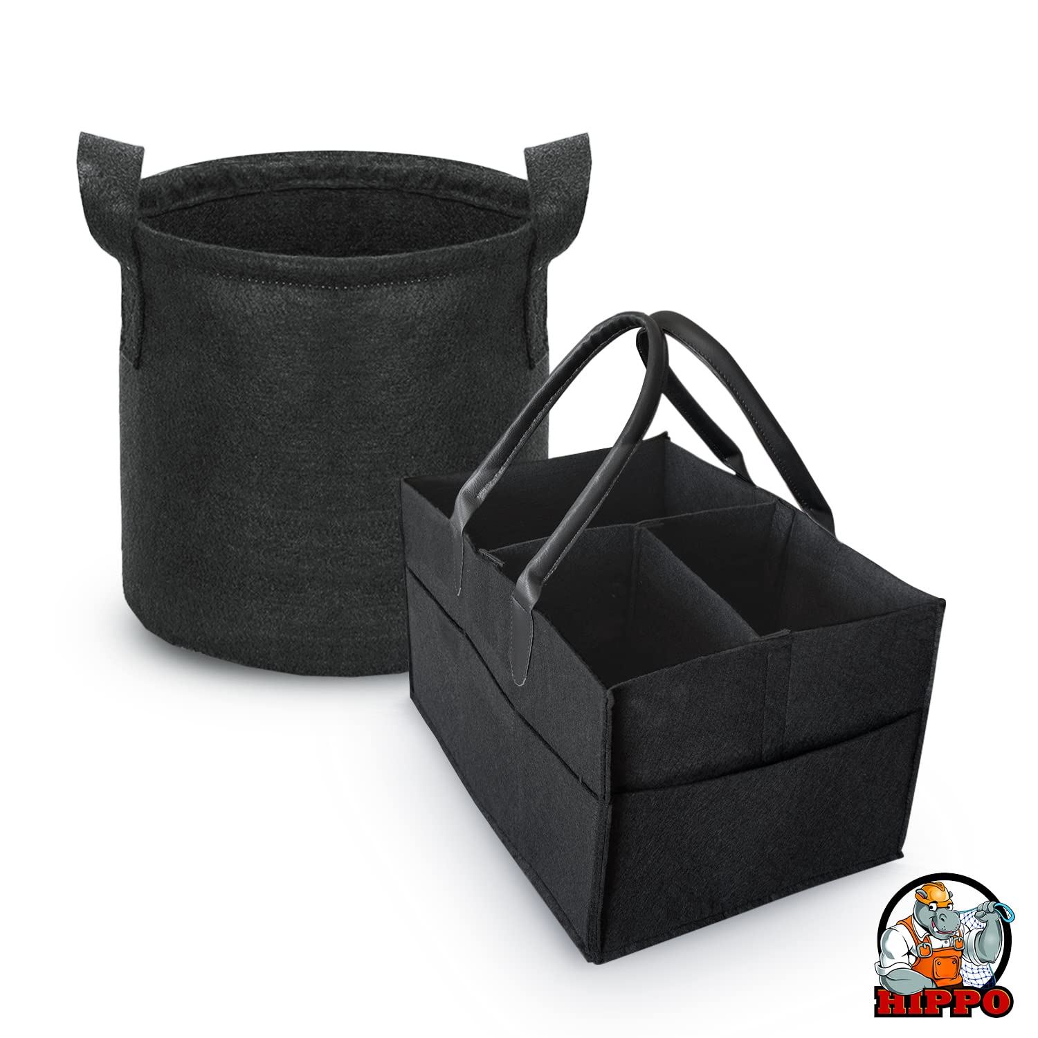 HIPPO 2IN1 Solid Non-Woven Fabric Diaper Caddy & Toy Bin Smart Combo for Newborn Babies Unbreakable Toy Bins Foldable Diaper Bag Large Capacity (Black, 1)