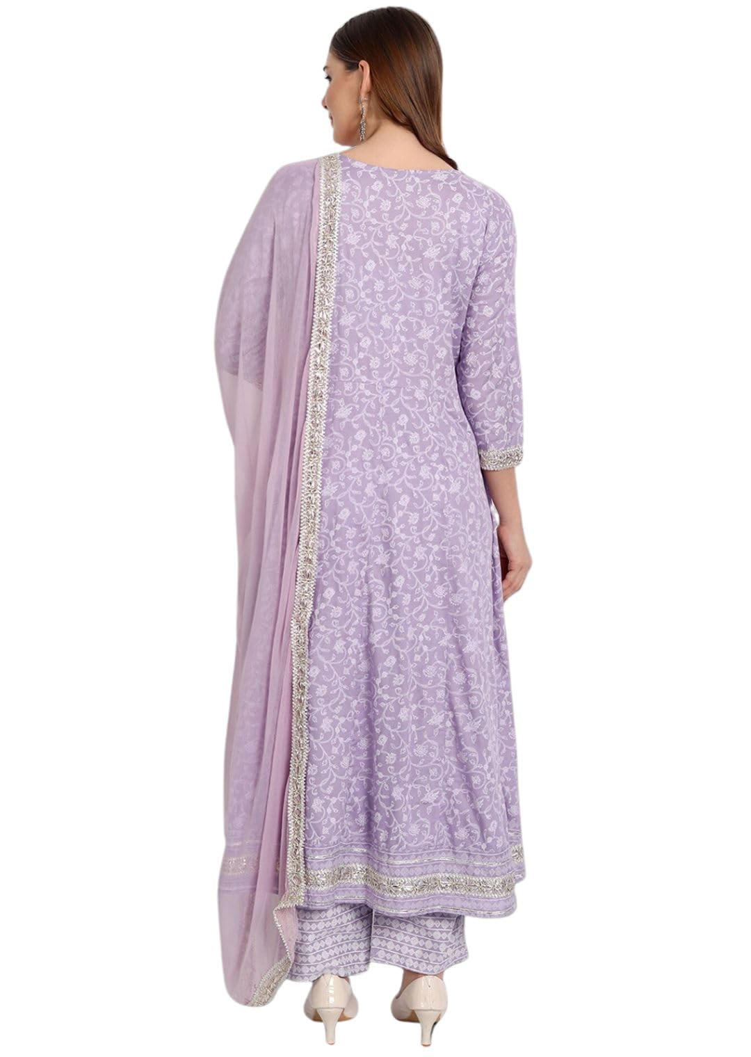 Rytras Women's Printed Anarkali Kurta Set With Palazzo Pants & Dupatta- Ethnic Wear, Purple(Ryt598,S)