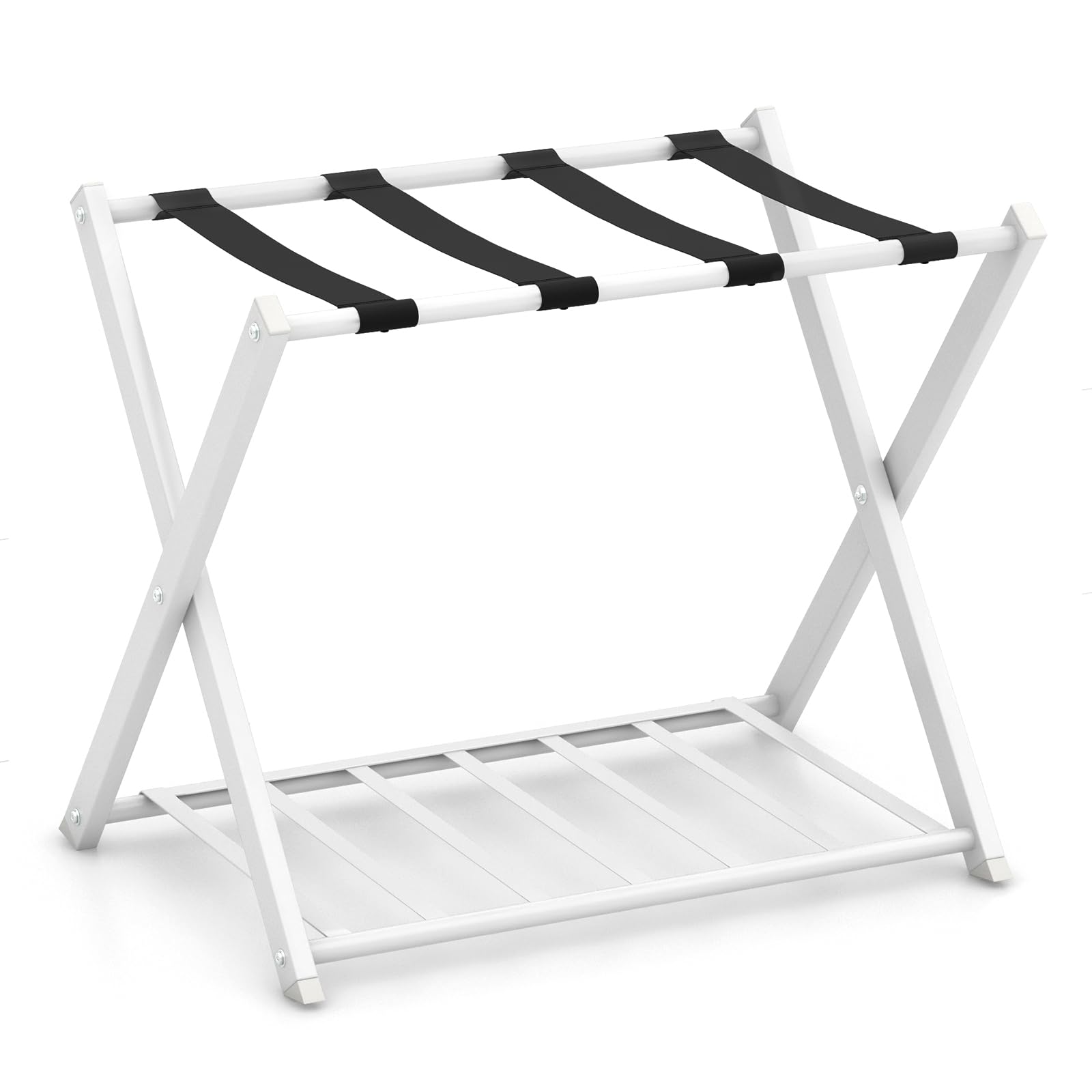 GIANTEX Kofferständer Klappbar, 2-Stöckige Kofferablage Metall, Gepäckablage Gepäckständer Hotel Gästezimmer, Kofferbock Klappbar Platzsparend, Weiß + Schwarz, 68x 45 x 57 cm