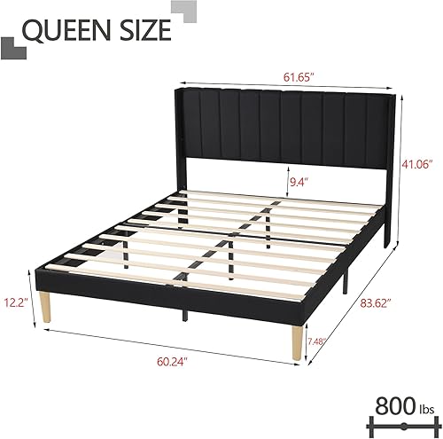 Miniatura 50 de Zoophyter Base de cama tapizada de tamaño matrimonial con cabecero, listones de madera fuertes, no necesita somier, fácil montaje, lino blanco