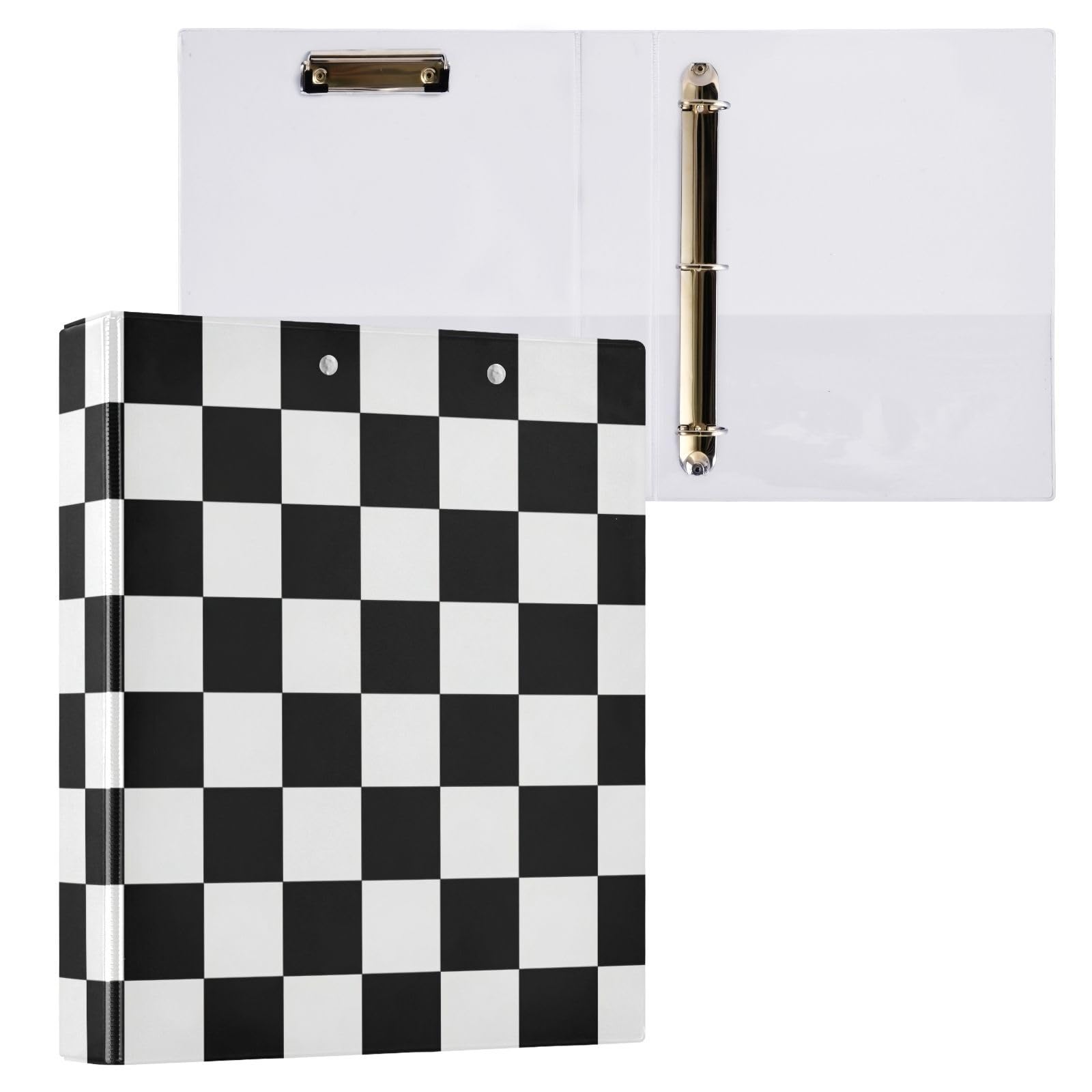 Raccoglitore classico a 3 anelli, a scacchiera, 3 anelli, 3,8 cm, con portablocco grande, 3 raccoglitori per scuola, università, ufficio (confezione da 2)