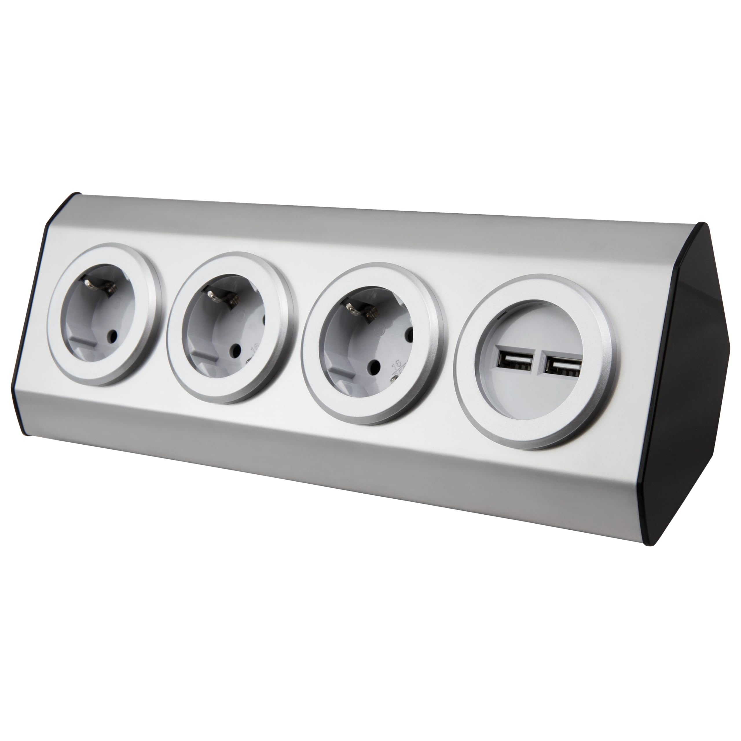 Regleta De Esquina Con 3 Enchufes Y 2 Puertos USB - Iluminación LED, Interruptor Táctil, Frontal Acero Inoxidable