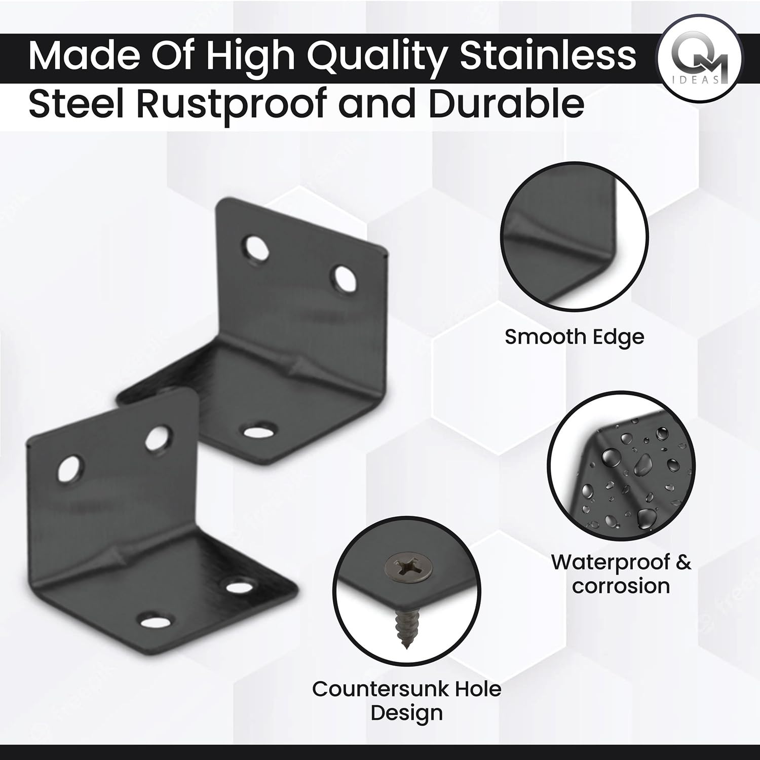 12 x Staffe angolari (30 × 30 × 40) in metallo, per giunzioni in legno, riparazione mobili, connettore a L in acciaio inox nero
