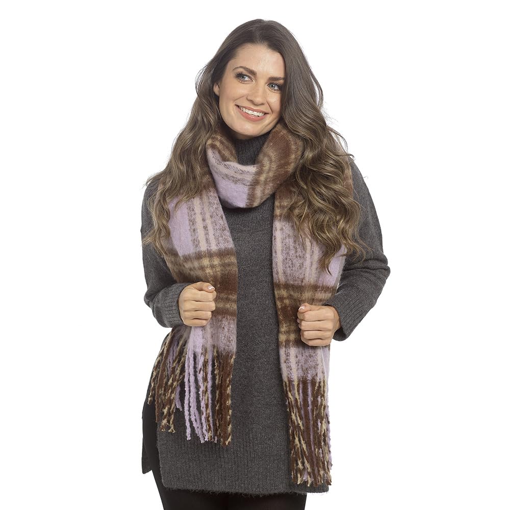 Undercover Ladies Checked Brushed Blanket Scarf GL1262 Lilac Check