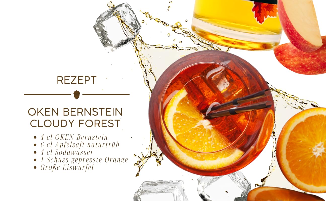 OKEN Bernstein Premium-Spirituose aus Eicheln – Reifung auf Akazien- und Eichenholz – Besonders mild im Geschmack – Von Hand hergestellte Spirituose – Schnaps Flasche 0.5 Liter
