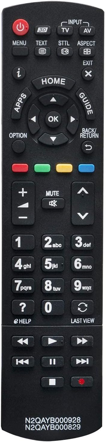VINABTY N2QAYB000928 N2QAYB000829 Replacement Remote Control for Panasonic TV TX-39AST656 TX-42AS740B TX-55ASW754 TX-39ASW654 TX-40AS640B TX-40AX630B TX-42AS750E TX-47AS740B TX-55ASM651 TX-P50ST60B
