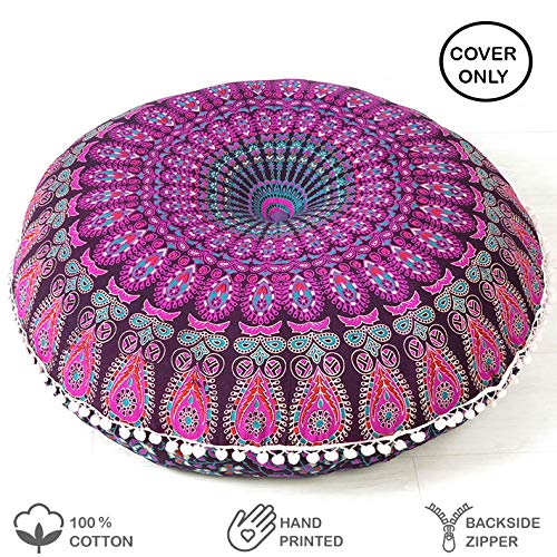 Eyes Of India – Federa Rotonda Per Cuscino Da Pavimento Con Mandala – Diametro 80 Cm – Colore Bordeaux – Stile Bohémien E Hippie – Per Meditazione, Arredamento O Come Letto Per Cani