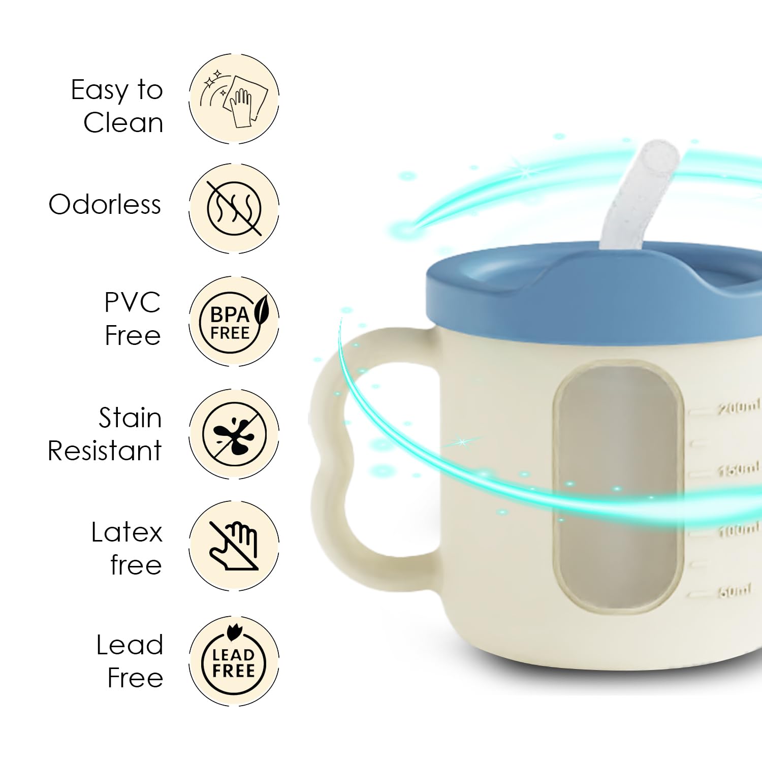 CUBKINS Silicone Sippy Cup with Soft and Durable Straw Training Cup for Babies | Transparent Measuring Level Cup with Lid for Toddler and Kids - Image 6 thumbnail