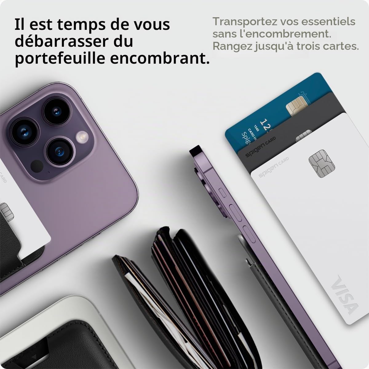 Spigen Valentinus MagFit Portefeuille magnétique pour 3 Cartes Compatible iPhone 17/16/15/14/13/12 Noir